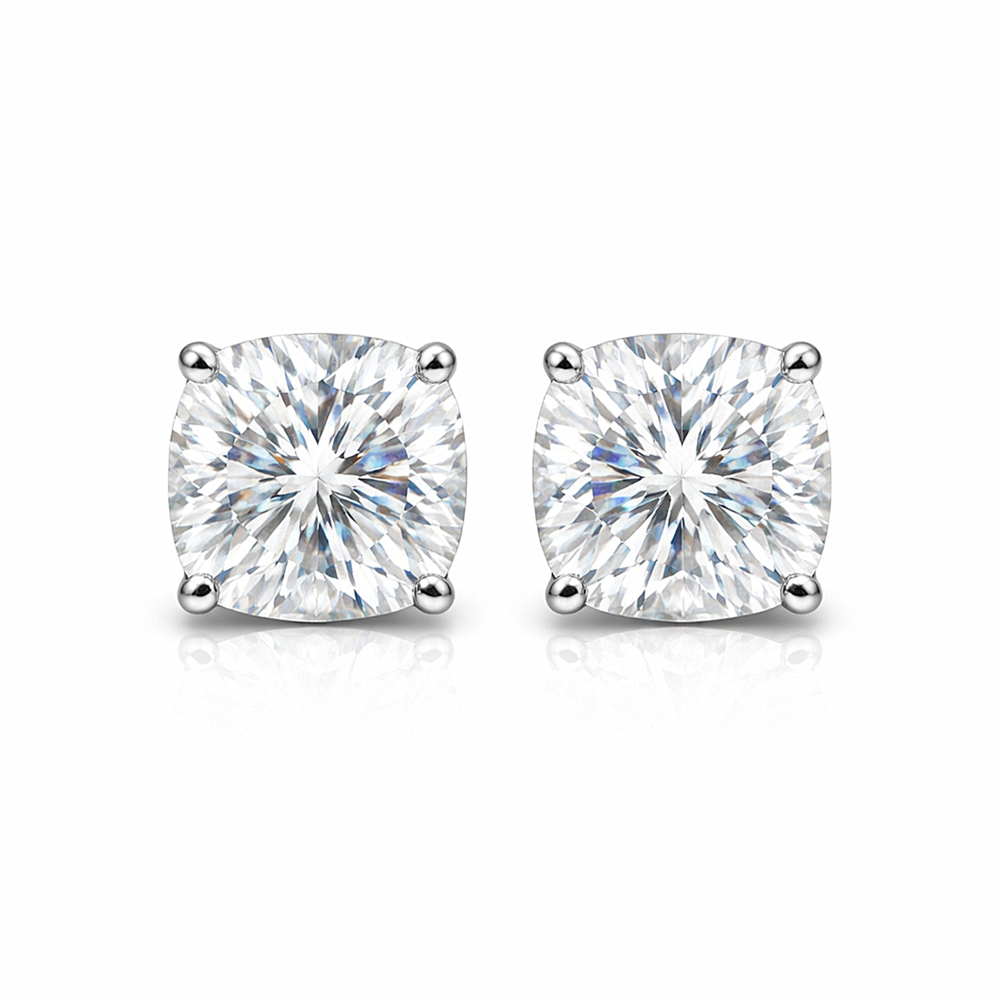 4.80 Ct Cushion Cut Lab Grown Diamond Stud Earrings — VS1 Clarity, 18k Gold Vermeil