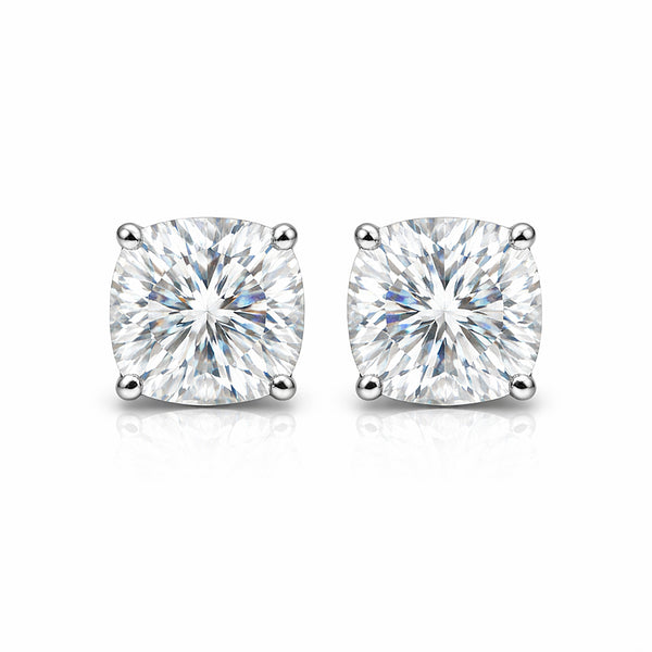 4.80 Ct Cushion Cut Lab Grown Diamond Stud Earrings — VS1 Clarity, 18k Gold Vermeil