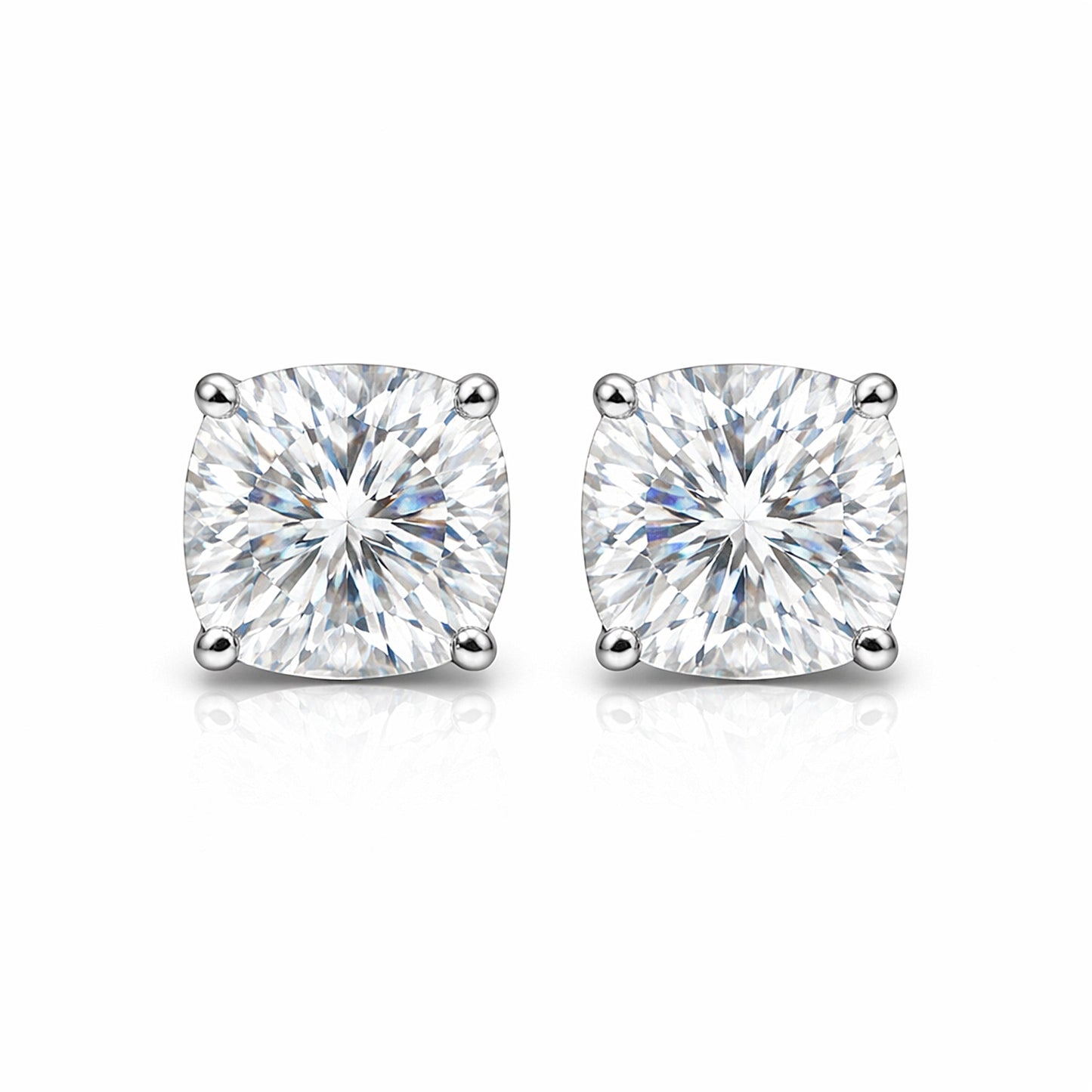 4 ct DEW Cushion White Moissanite Certified Stud Earrings In Vermeil 925 Silver
