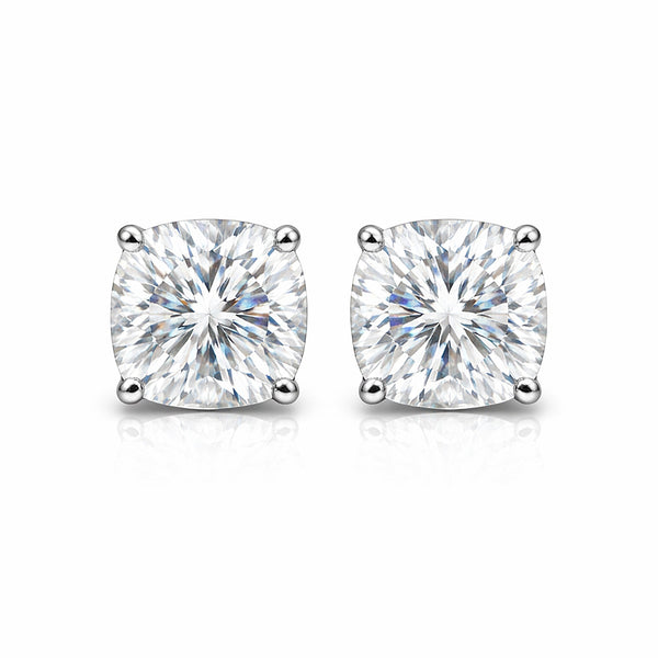 4 ct DEW Cushion White Moissanite Certified Stud Earrings In Vermeil 925 Silver