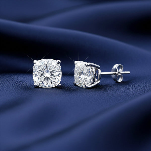4 ct DEW Cushion White Moissanite Certified Stud Earrings In Vermeil 925 Silver