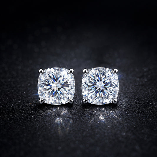 4 Ct Cushion White Moissanite Certified Stud Earrings In Vermeil 925 Silver