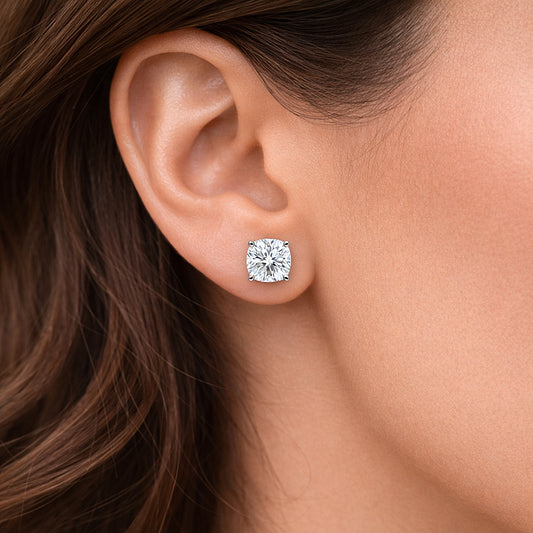 4 Ct Cushion White Moissanite Certified Stud Earrings In Vermeil 925 Silver