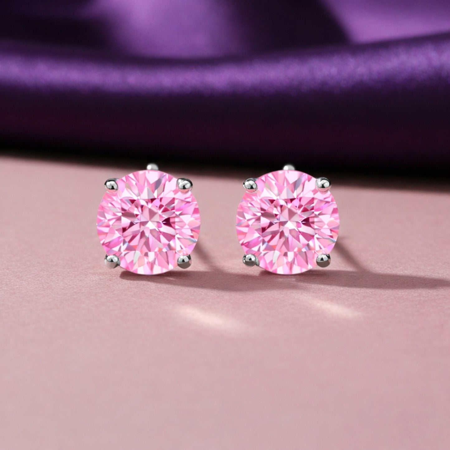 2 Ct Pink Moissanite Stud Earrings Gold Vermeil Treated Certified Romantic Gift