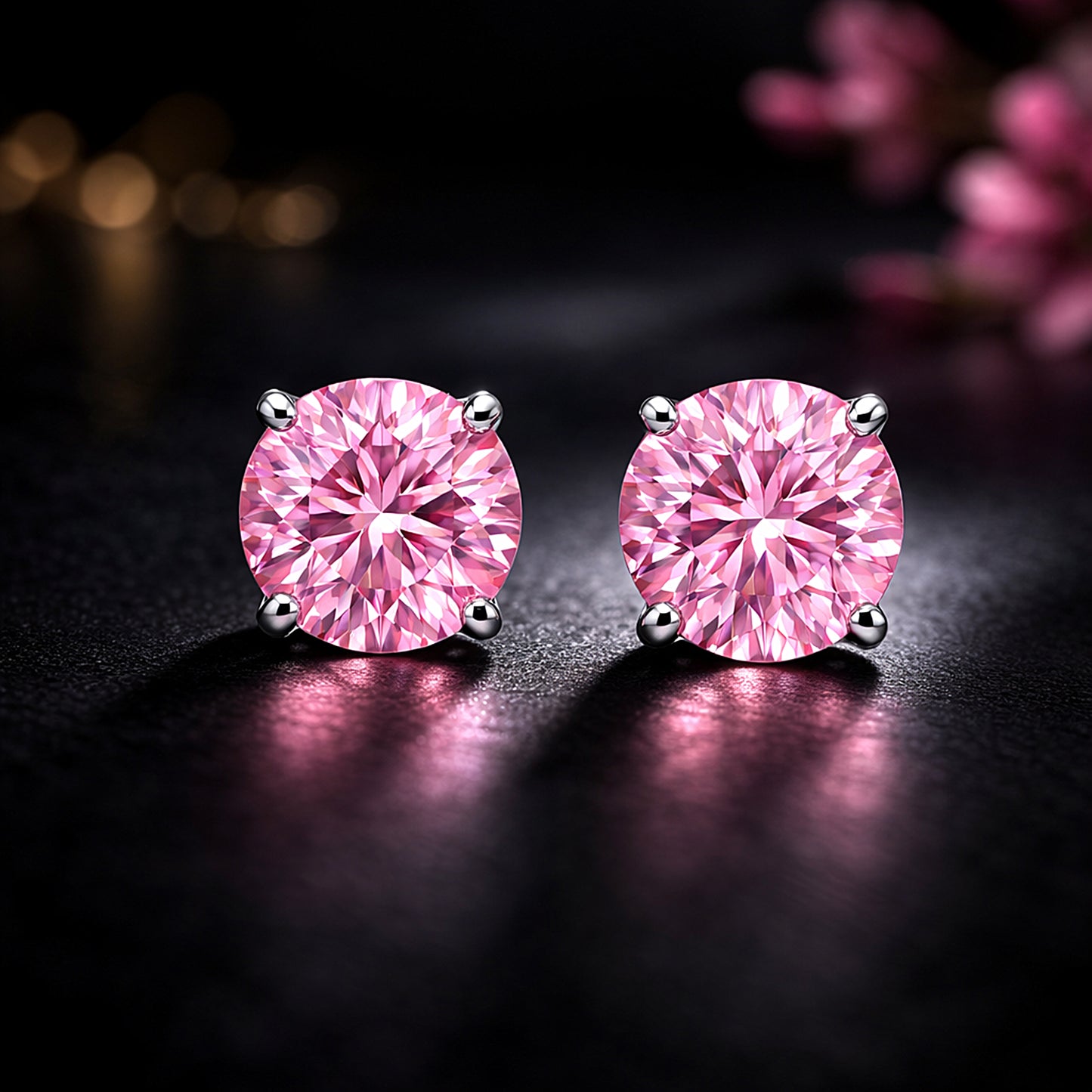 2 Ct Pink Moissanite Stud Earrings Gold Vermeil Treated Certified Romantic Gift