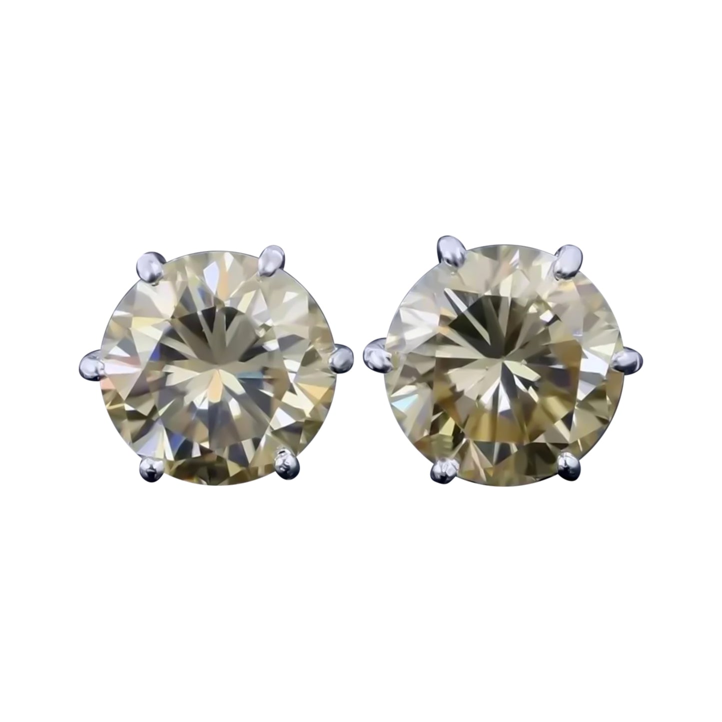 5.50 ct DEW Champagne Moissanite Stud Earrings Gold Vermeil Certified Brilliant