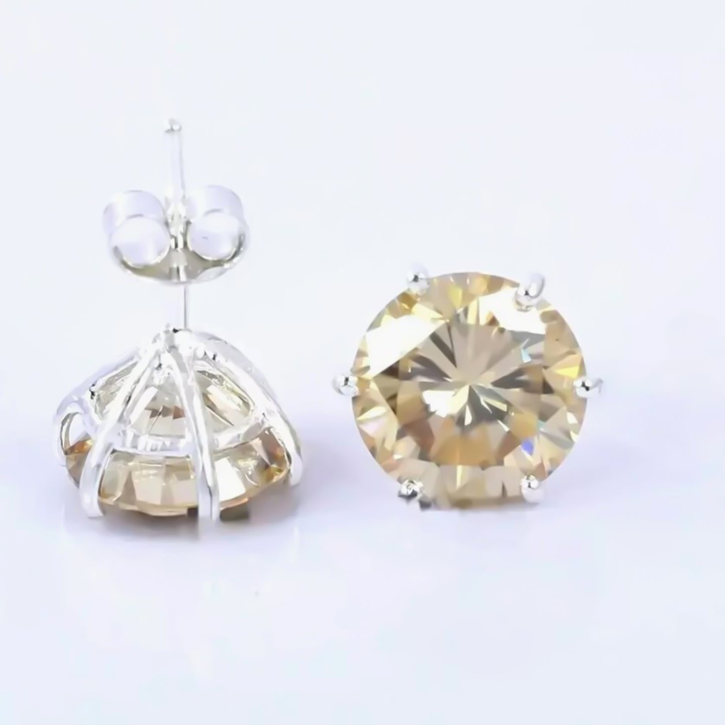 5.50 ct DEW Champagne Moissanite Stud Earrings Gold Vermeil Certified Brilliant
