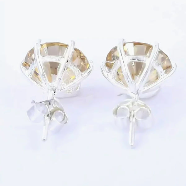 5.50 ct DEW Champagne Moissanite Stud Earrings Gold Vermeil Certified Brilliant