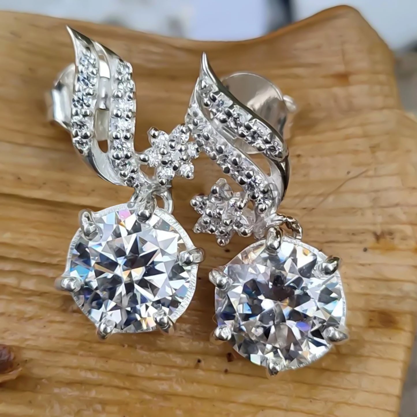 5 ct DEW White Moissanite Dangler Earrings Gold Vermeil Treated Certified Stunning