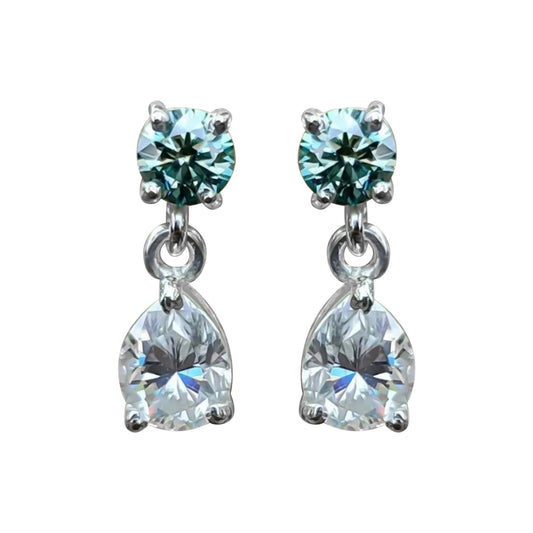 6.50 ct DEW Blue & White Moissanite Dangle Earrings Gold Vermeil