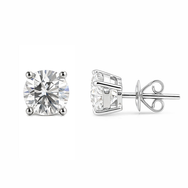 2.90 Ct Round Cut Lab Grown Diamond Stud Earrings — VS1 Clarity, 18k Gold Vermeil