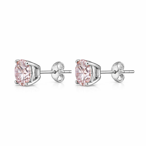 2.40 Ct Round Cut Light Pink Lab Grown Diamond Stud Earrings — VS1 Clarity, 18k Gold Vermeil