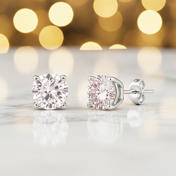3.00 ct DEW Pink Moissanite Stud Earrings Gold Vermeil – Elegant Birthday Jewelry