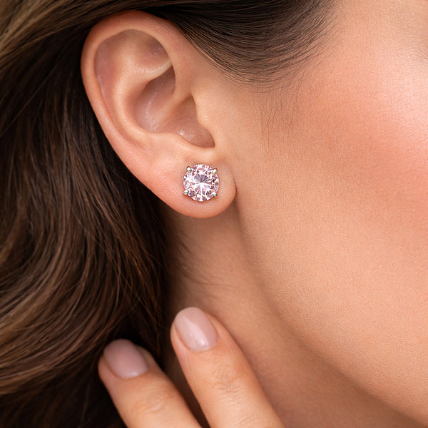 3.00 ct DEW Pink Moissanite Stud Earrings Gold Vermeil – Elegant Birthday Jewelry