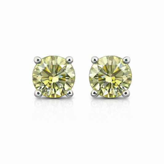 3.60 Ct Round Cut Green Lab Grown Diamond Stud Earrings — VS1 Clarity, 18k Gold Vermeil