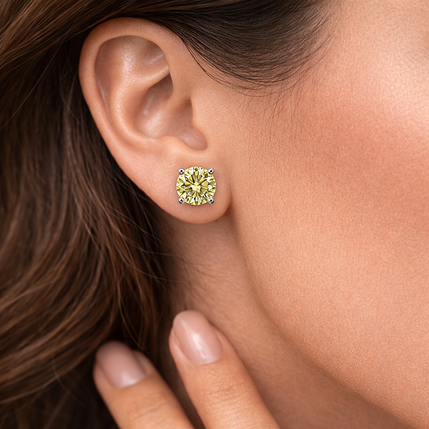 10.00 ct DEW Champagne Moissanite Stud Earrings Gold Vermeil – Statement Jewelry