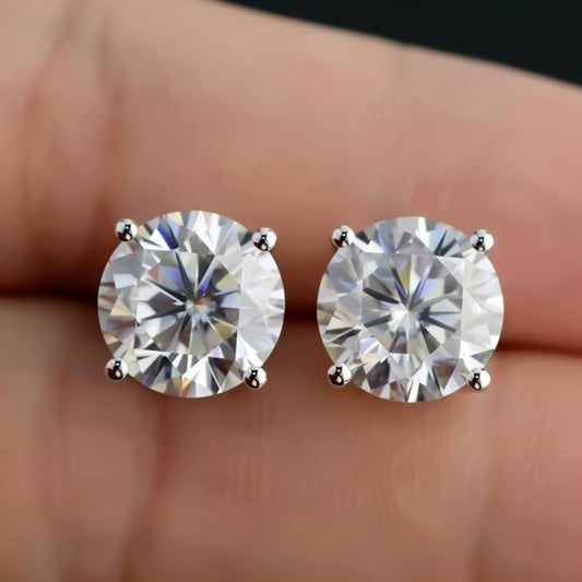7.30 Ct Round White Moissanite Stud Earrings Gold Vermeil – Holiday Gift Idea