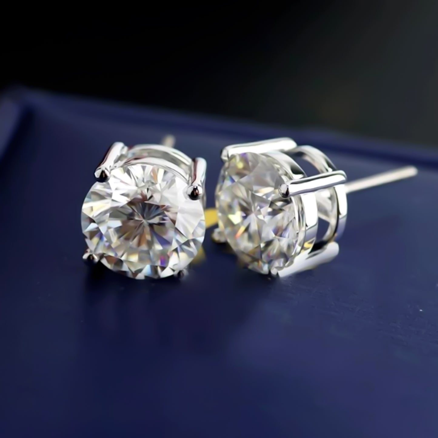 7.30 ct DEW Round White Moissanite Stud Earrings Gold Vermeil – Holiday Gift Idea