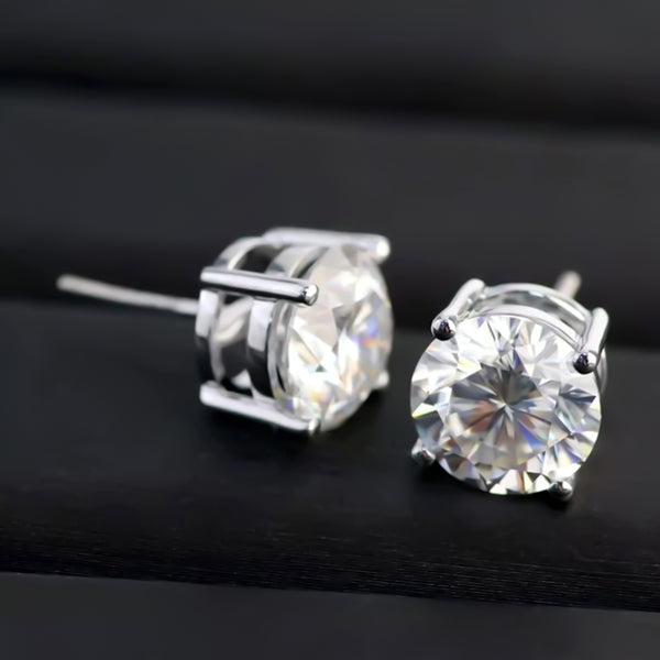 7.30 ct DEW Round White Moissanite Stud Earrings Gold Vermeil – Holiday Gift Idea