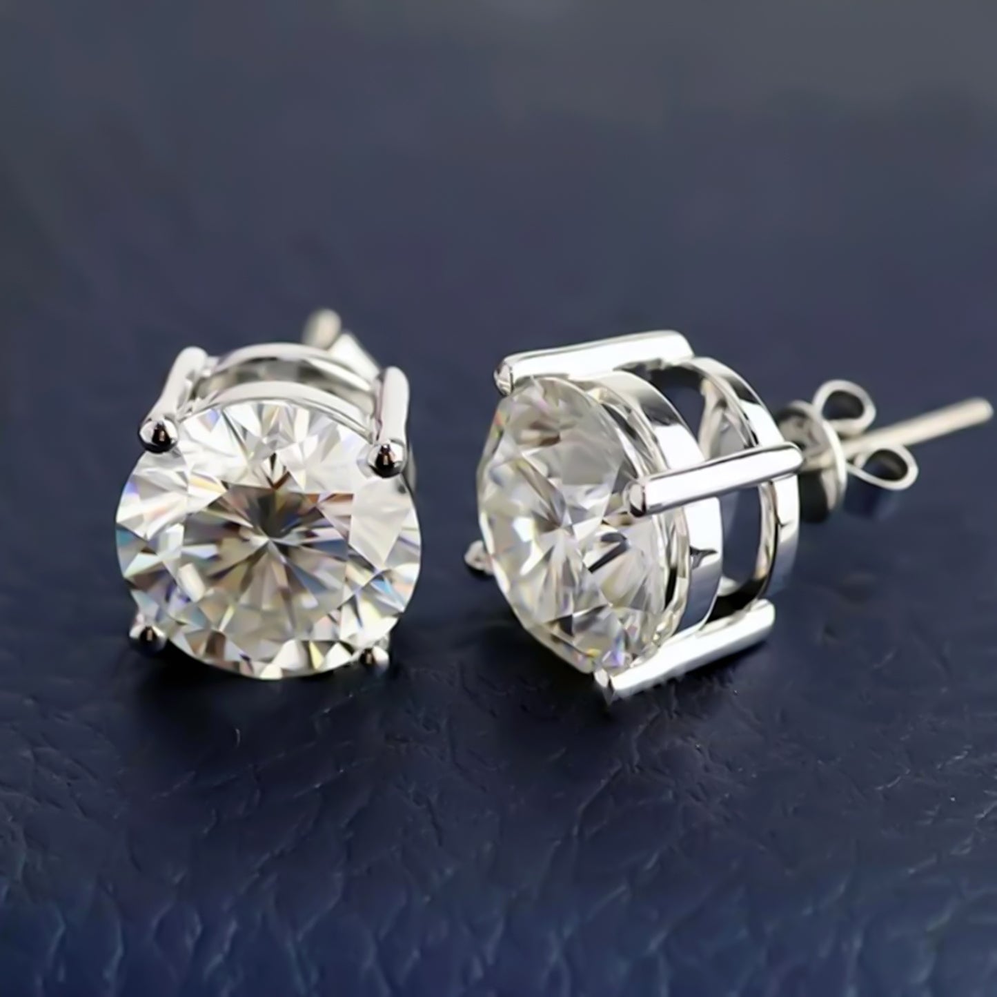 7.30 ct DEW Round White Moissanite Stud Earrings Gold Vermeil – Holiday Gift Idea