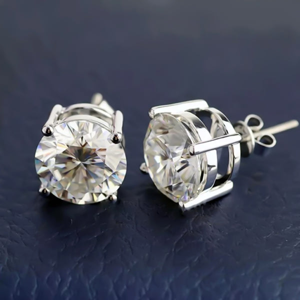 7.30 ct DEW Round White Moissanite Stud Earrings Gold Vermeil – Holiday Gift Idea