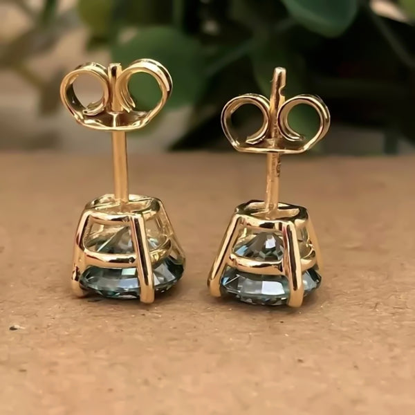 5.00 Ct Blue Moissanite Stud Earrings Gold Vermeil – Anniversary Gift Jewelry