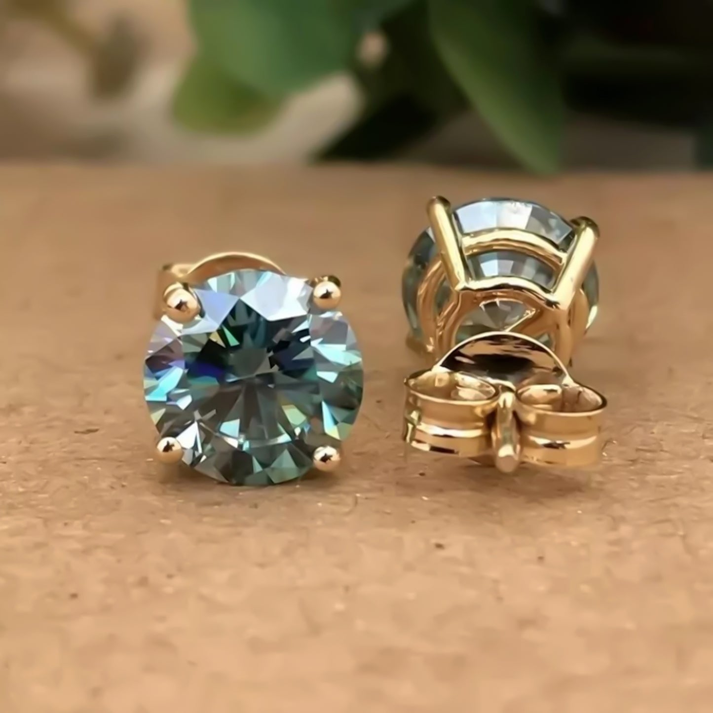 5.00 Ct Blue Moissanite Stud Earrings Gold Vermeil – Anniversary Gift Jewelry