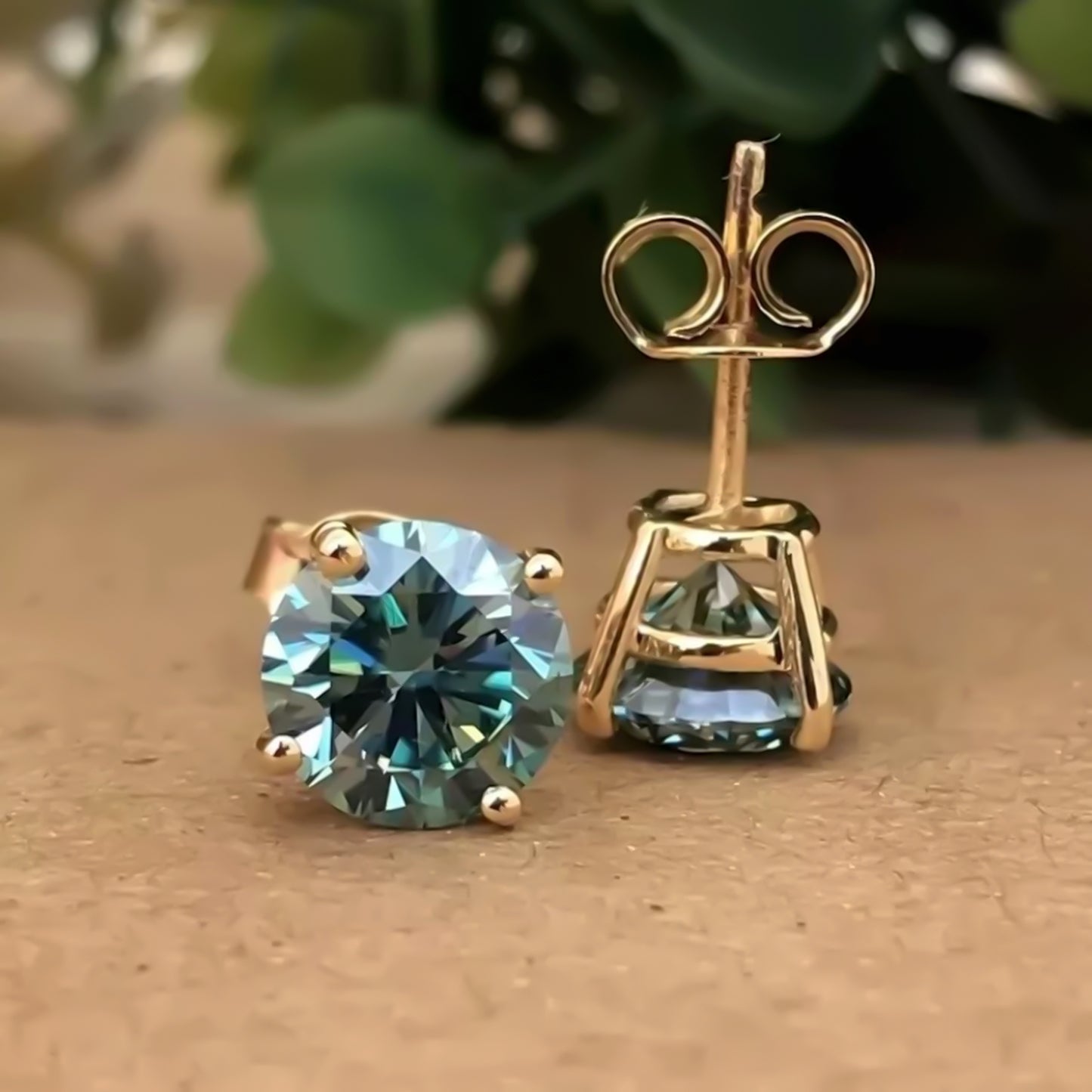5.00 Ct Blue Moissanite Stud Earrings Gold Vermeil – Anniversary Gift Jewelry