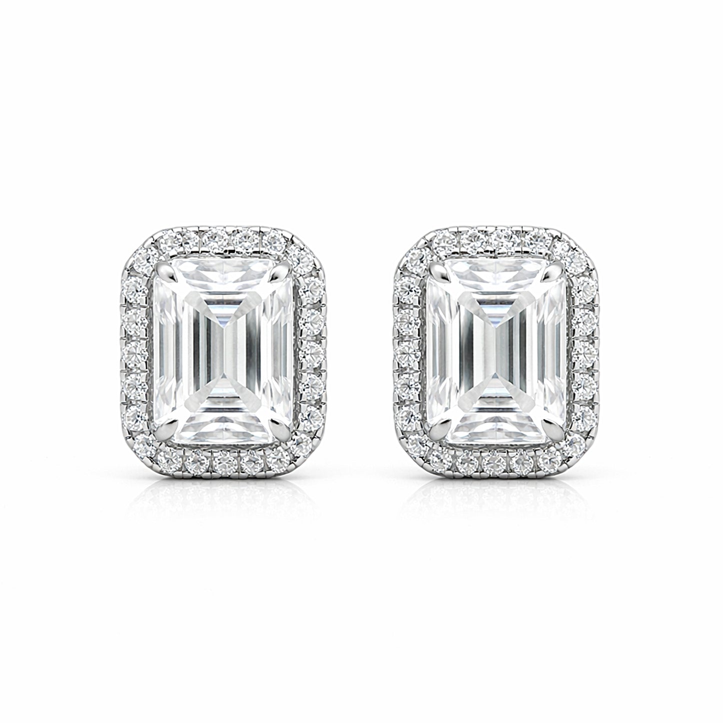 4 Ct Emerald Cut Lab Grown Diamond Stud Earrings — VS1 Clarity, 18k Gold Vermeil