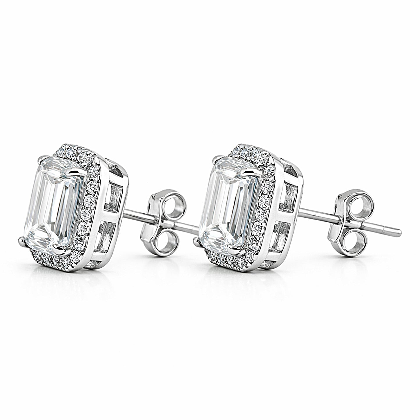 4 Ct Emerald Cut Lab Grown Diamond Stud Earrings — VS1 Clarity, 18k Gold Vermeil