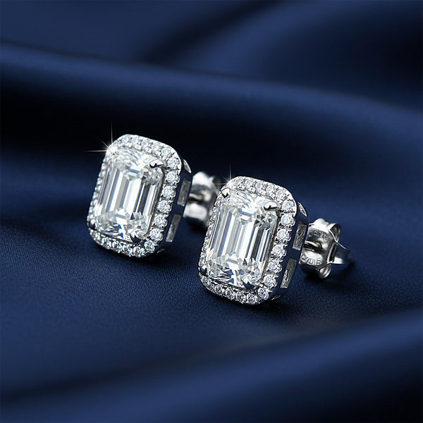 5.00 ct DEW Emerald Cut White Moissanite Studs Gold Vermeil – Elegant Gift Idea