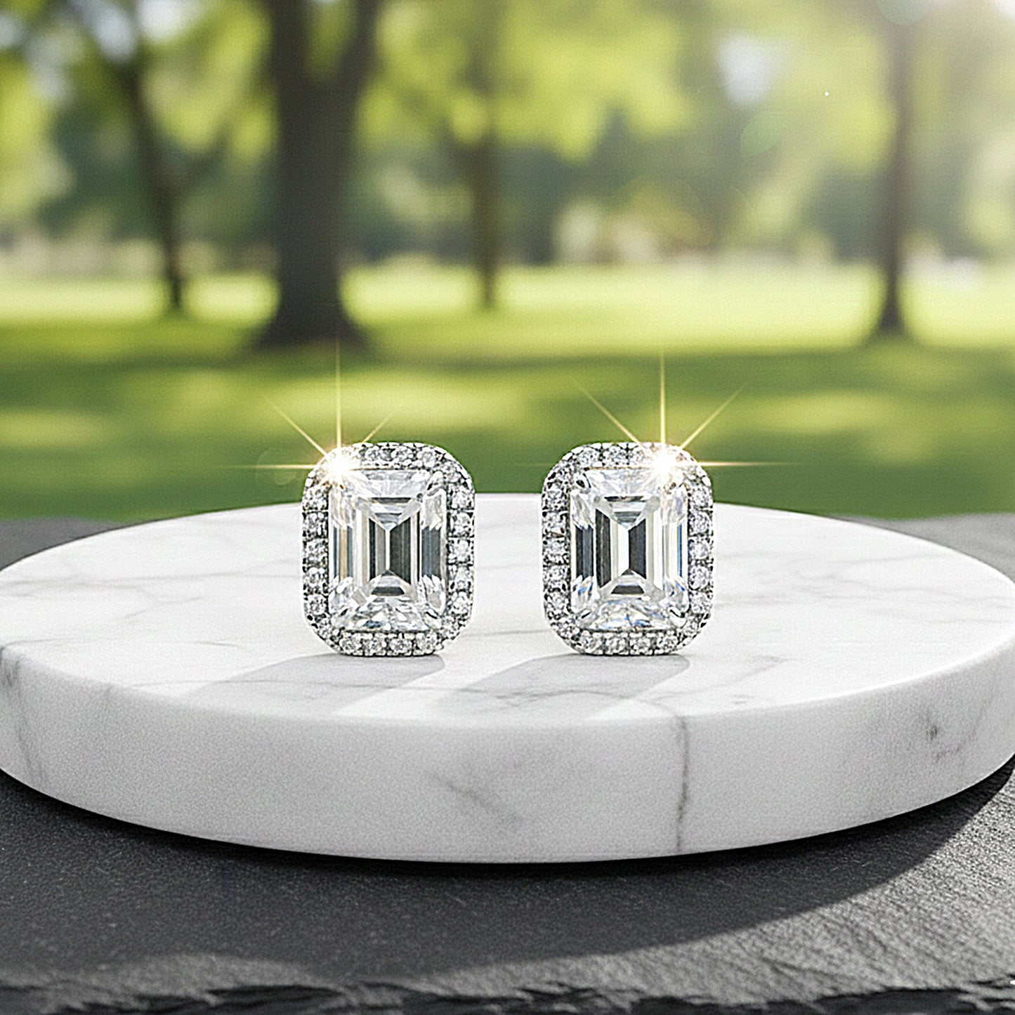 4 Ct Emerald Cut Lab Grown Diamond Stud Earrings — VS1 Clarity, 18k Gold Vermeil