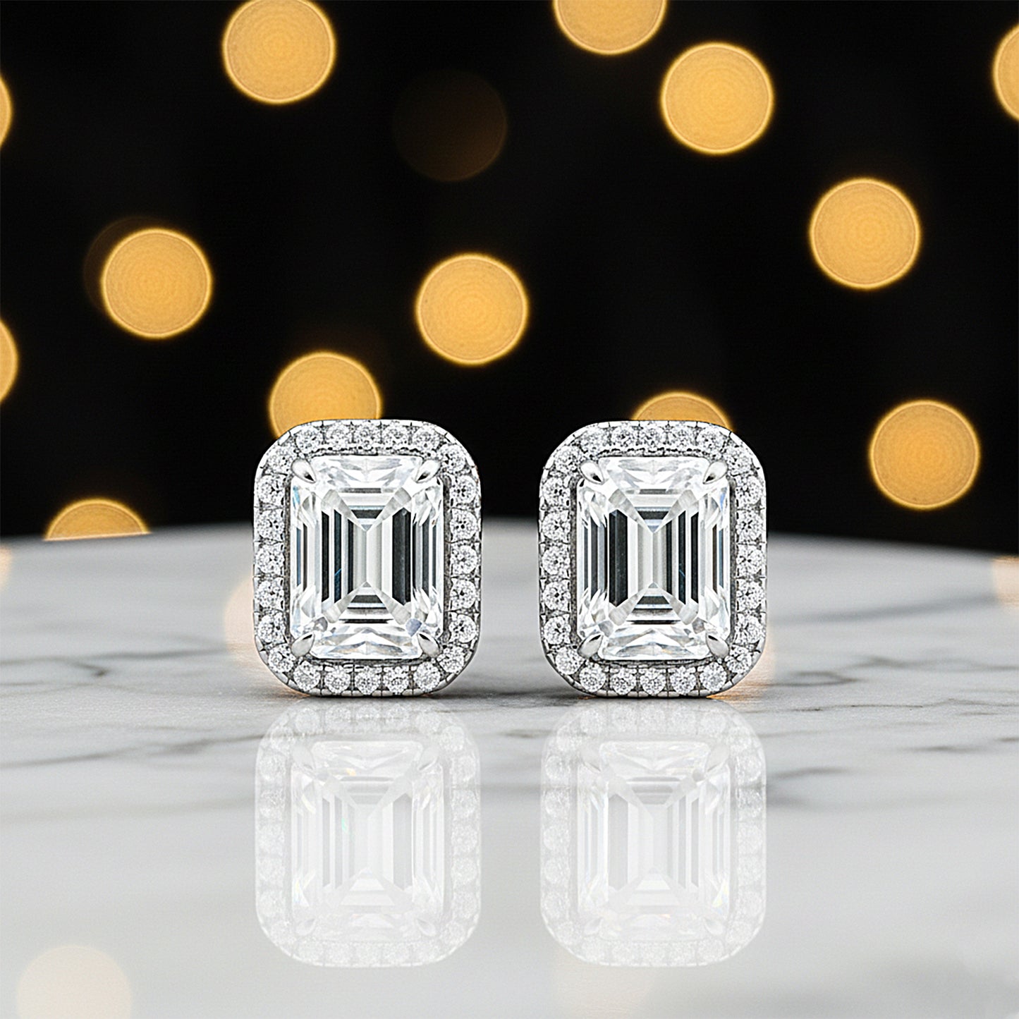 4 Ct Emerald Cut Lab Grown Diamond Stud Earrings — VS1 Clarity, 18k Gold Vermeil