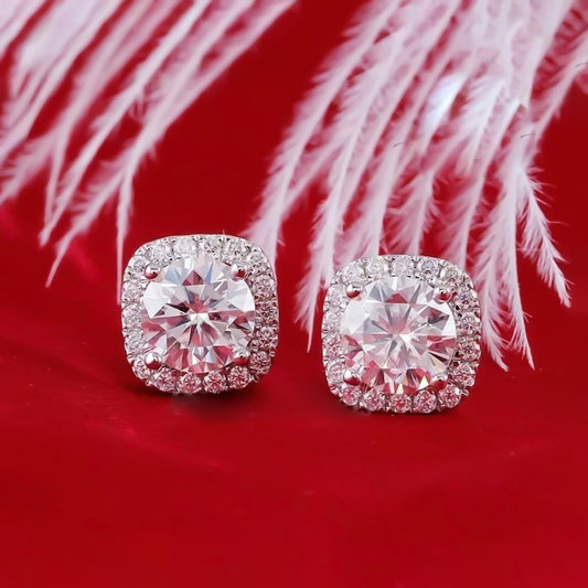 6.80 Ct Round White Moissanite Stud Earrings Gold Vermeil – Sparkle This July