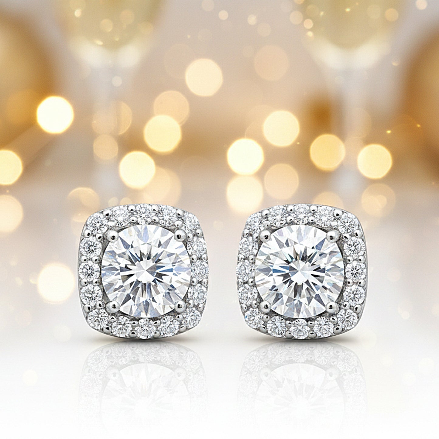 6.80 ct DEW Round White Moissanite Stud Earrings Gold Vermeil – Sparkle This July