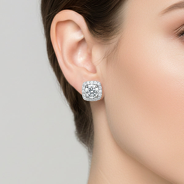 6.80 ct DEW Round White Moissanite Stud Earrings Gold Vermeil – Sparkle This July