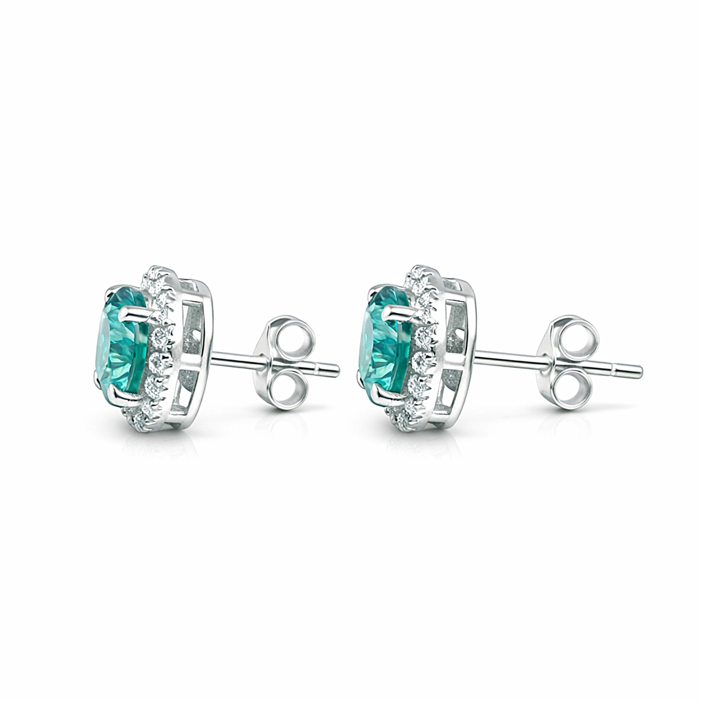 5.80 ct DEW Blue Moissanite Stud Earrings Gold Vermeil – Dazzling 4th July Gift
