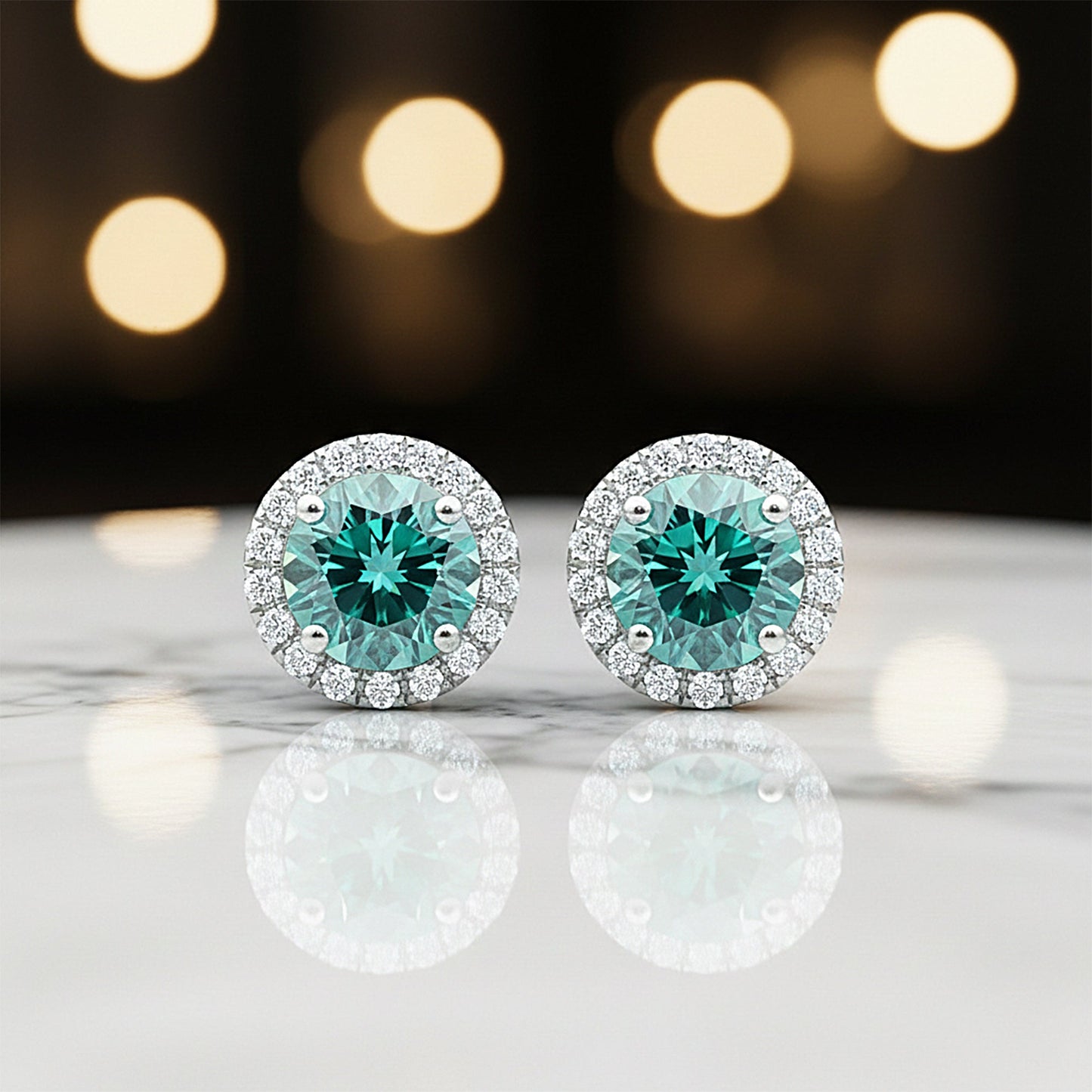 5.80 ct DEW Blue Moissanite Stud Earrings Gold Vermeil – Dazzling 4th July Gift