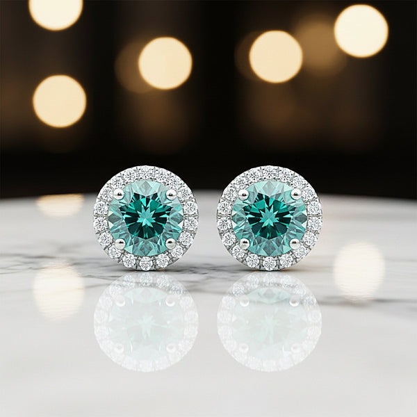 5.80 ct DEW Blue Moissanite Stud Earrings Gold Vermeil – Dazzling 4th July Gift
