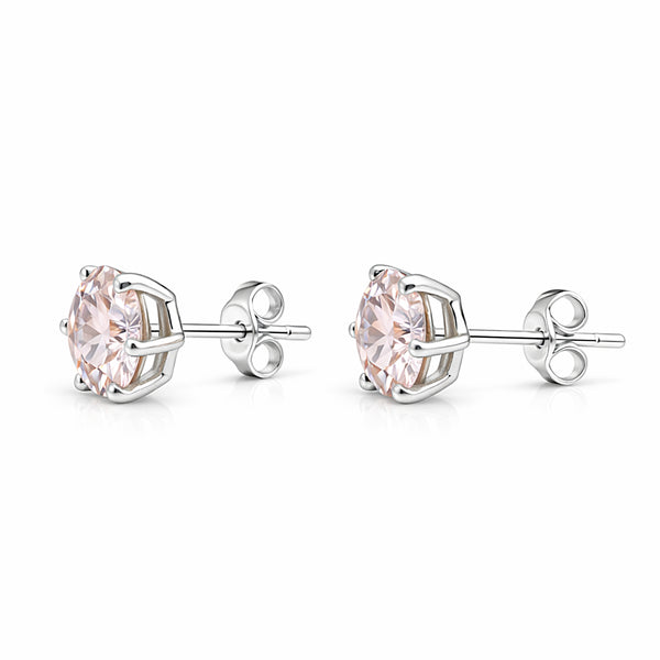 2.80 Ct Round Cut Light Pink Lab Grown Diamond Stud Earrings — VS1 Clarity, 18k Gold Vermeil