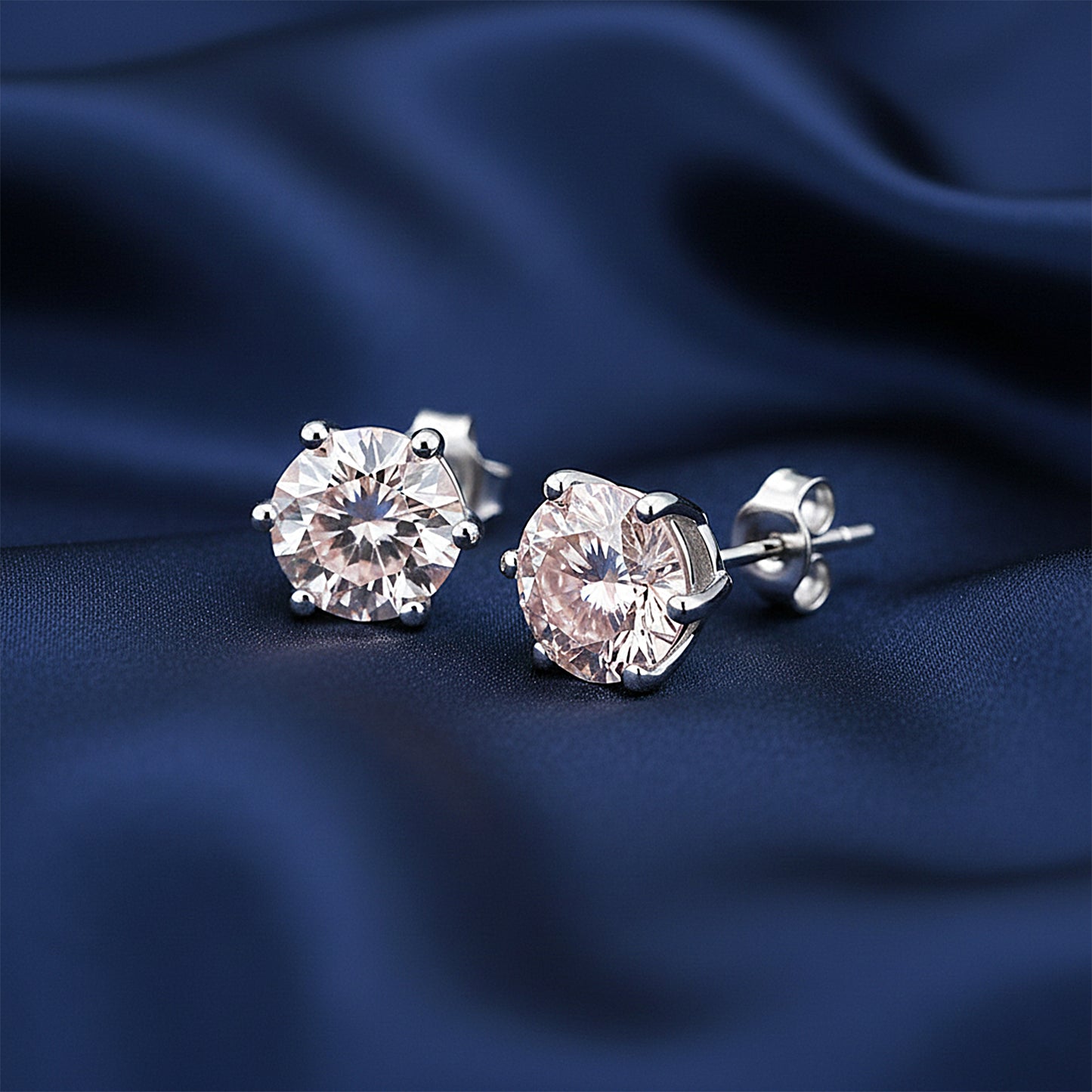2.80 Ct Round Cut Light Pink Lab Grown Diamond Stud Earrings — VS1 Clarity, 18k Gold Vermeil