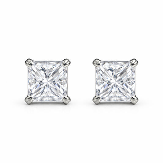 6.00 ct DEW Princess Cut Certified Moissanite Studs in Gold Vermeil For Wife