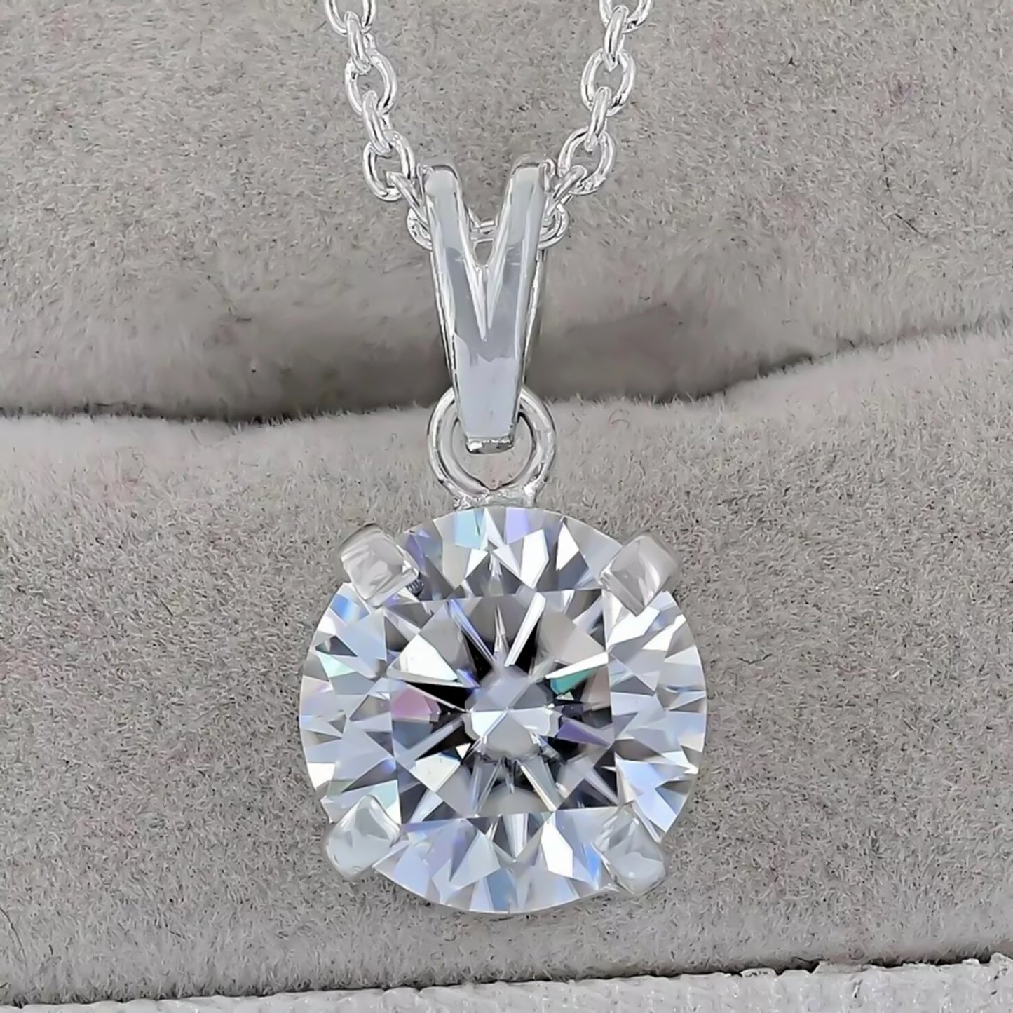 5.34ct DEW White Moissanite Round Pendant Necklace