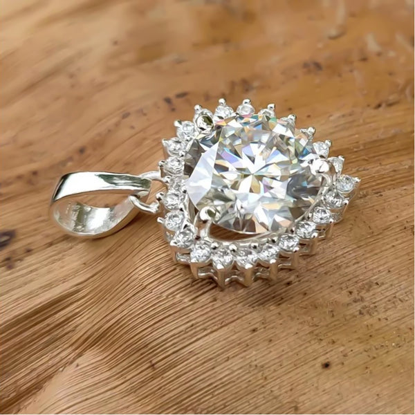 Certified 5.30 Ct White Moissanite Pendant in Gold Vermeil Gift for Women