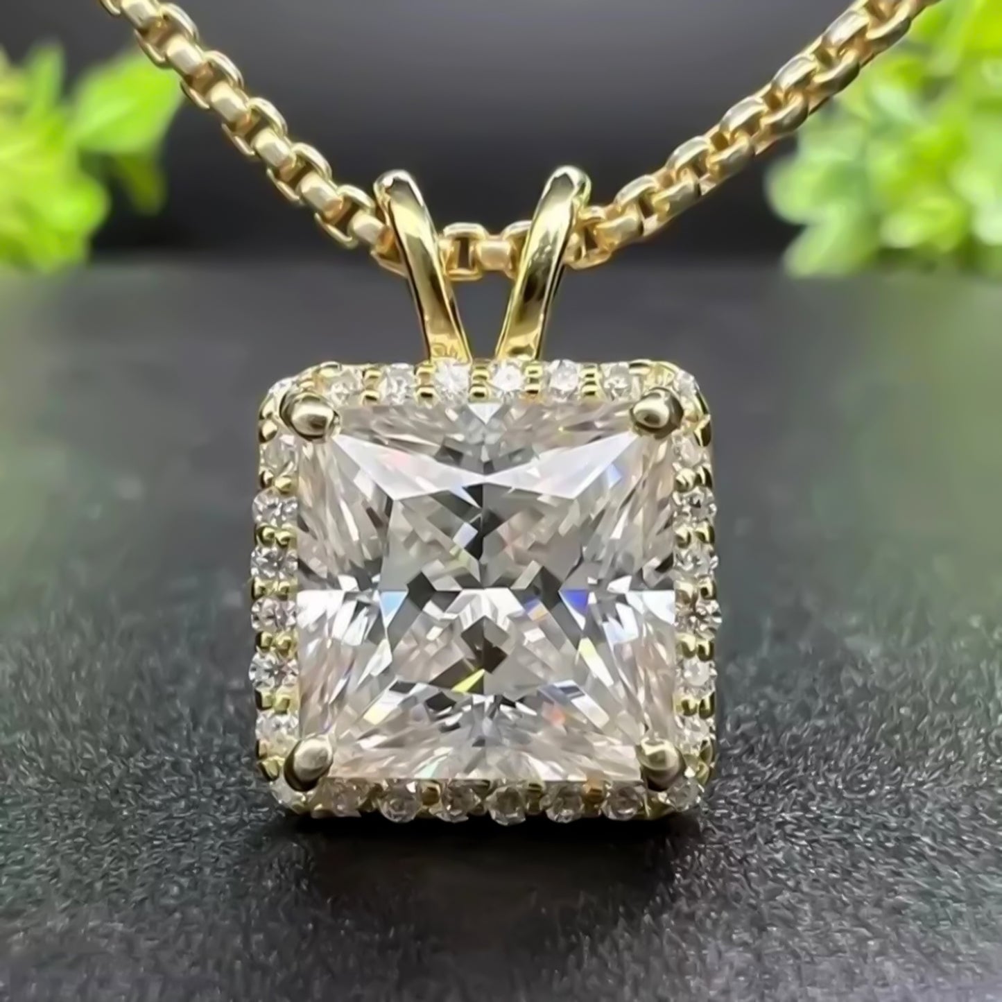 6.50 Ct Princess Cut White Moissanite Solitaire Pendant Gold Vermeil Certified