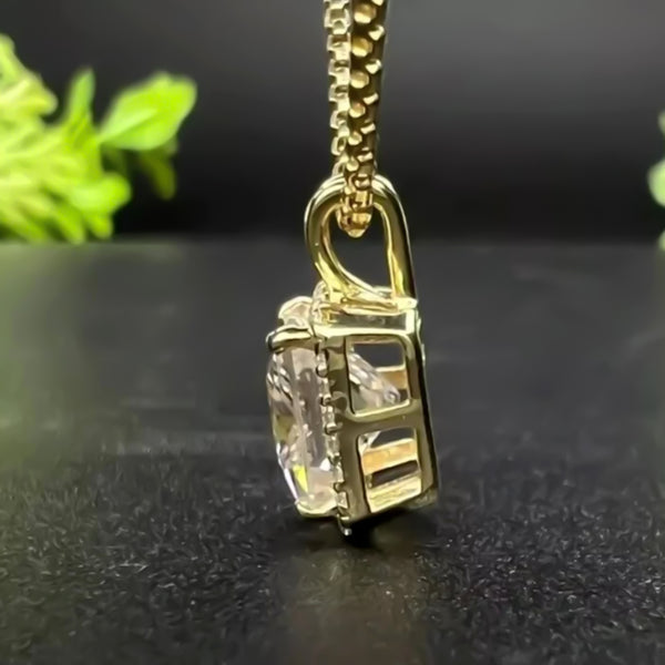 6.50 Ct Princess Cut White Moissanite Solitaire Pendant Gold Vermeil Certified