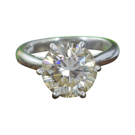 4.18 ct DEW White Moissanite Round Solitaire Ring - 18K Gold Vermeil on 925 Sterling Silver
