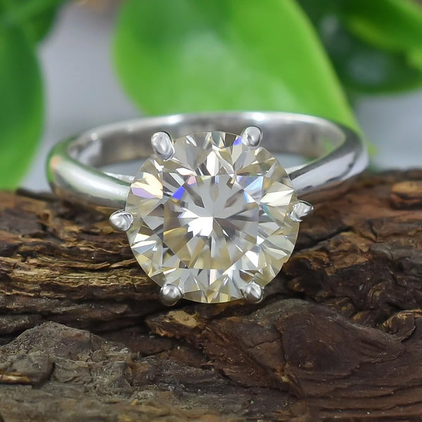 4.18 ct DEW White Moissanite Round Solitaire Ring - 18K Gold Vermeil on 925 Sterling Silver