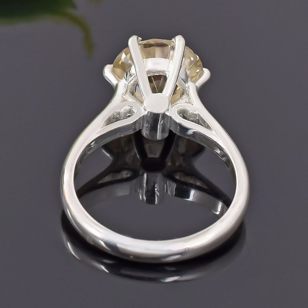 4.18 ct DEW White Moissanite Round Solitaire Ring - 18K Gold Vermeil on 925 Sterling Silver