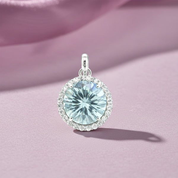 Moissanite 8.20 Ct Certified Blue Moisanite Solitaire Pendant in Gold Vermeil Jewelry Gift